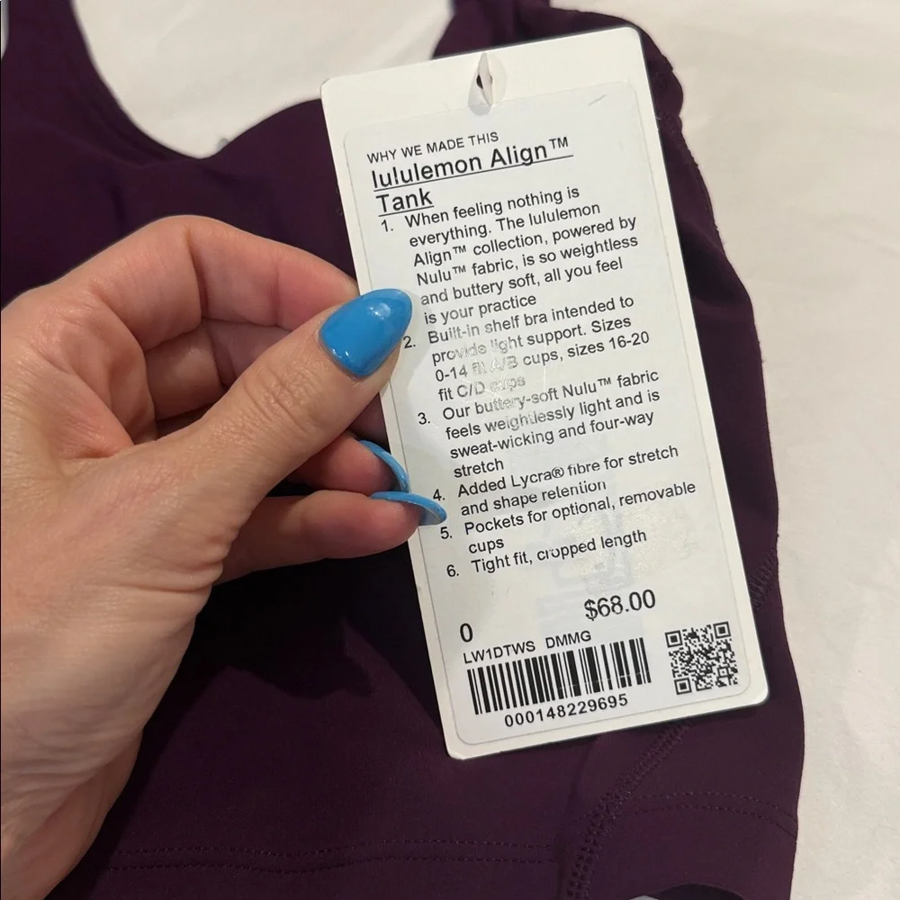 NWT Lululemon Align Tank Dramatic Magenta Dark Purple Size 0 - Picture 2 of 5
